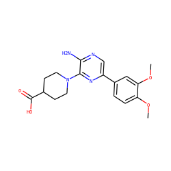 COc1ccc(-c2cnc(N)c(N3CCC(C(=O)O)CC3)n2)cc1OC ZINC000064454130