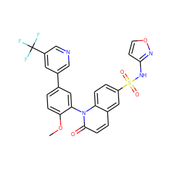 COc1ccc(-c2cncc(C(F)(F)F)c2)cc1-n1c(=O)ccc2cc(S(=O)(=O)Nc3ccon3)ccc21 ZINC001772582383