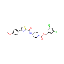 COc1ccc(-c2csc(C(=O)NC3CCN(C(=O)OCc4cc(Cl)cc(Cl)c4)CC3)n2)cc1 ZINC001772631931