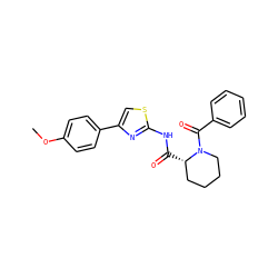 COc1ccc(-c2csc(NC(=O)[C@H]3CCCCN3C(=O)c3ccccc3)n2)cc1 ZINC000084689737
