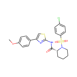 COc1ccc(-c2csc(NC(=O)[C@H]3CCCCN3S(=O)(=O)c3ccc(Cl)cc3)n2)cc1 ZINC000084726885