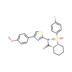 COc1ccc(-c2csc(NC(=O)[C@H]3CCCCN3S(=O)(=O)c3ccc(F)cc3)n2)cc1 ZINC000084687108