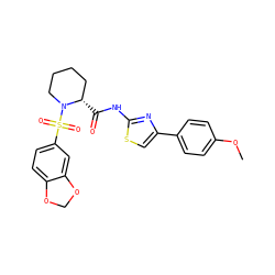 COc1ccc(-c2csc(NC(=O)[C@H]3CCCCN3S(=O)(=O)c3ccc4c(c3)OCO4)n2)cc1 ZINC000084690515