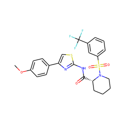 COc1ccc(-c2csc(NC(=O)[C@H]3CCCCN3S(=O)(=O)c3cccc(C(F)(F)F)c3)n2)cc1 ZINC000084690217