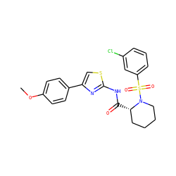 COc1ccc(-c2csc(NC(=O)[C@H]3CCCCN3S(=O)(=O)c3cccc(Cl)c3)n2)cc1 ZINC000084726880