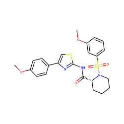 COc1ccc(-c2csc(NC(=O)[C@H]3CCCCN3S(=O)(=O)c3cccc(OC)c3)n2)cc1 ZINC000084690514