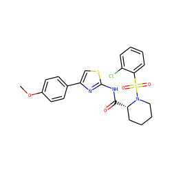 COc1ccc(-c2csc(NC(=O)[C@H]3CCCCN3S(=O)(=O)c3ccccc3Cl)n2)cc1 ZINC000084672373