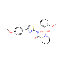 COc1ccc(-c2csc(NC(=O)[C@H]3CCCCN3S(=O)(=O)c3ccccc3OC)n2)cc1 ZINC000084690513