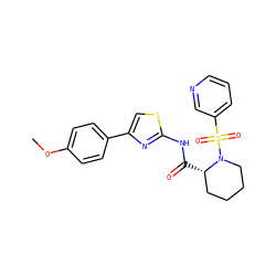 COc1ccc(-c2csc(NC(=O)[C@H]3CCCCN3S(=O)(=O)c3cccnc3)n2)cc1 ZINC000084688508
