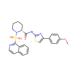 COc1ccc(-c2csc(NC(=O)[C@H]3CCCCN3S(=O)(=O)c3nccc4ccccc34)n2)cc1 ZINC000084688507