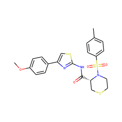 COc1ccc(-c2csc(NC(=O)[C@H]3CSCCN3S(=O)(=O)c3ccc(C)cc3)n2)cc1 ZINC000084707250