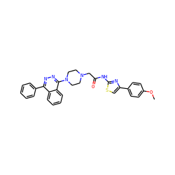 COc1ccc(-c2csc(NC(=O)CN3CCN(c4nnc(-c5ccccc5)c5ccccc45)CC3)n2)cc1 ZINC000653692153