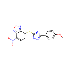COc1ccc(-c2n[nH]c(Sc3ccc([N+](=O)[O-])c4nonc34)n2)cc1 ZINC000009227767