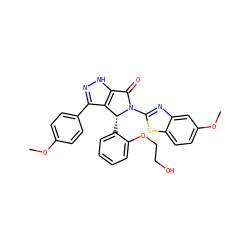 COc1ccc(-c2n[nH]c3c2[C@@H](c2ccccc2OCCO)N(c2nc4cc(OC)ccc4s2)C3=O)cc1 ZINC000096177125