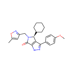 COc1ccc(-c2n[nH]c3c2[C@H](C2CCCCC2)N(Cc2cc(C)on2)C3=O)cc1 ZINC000096177208