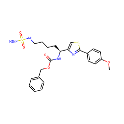COc1ccc(-c2nc([C@H](CCCCNS(N)(=O)=O)NC(=O)OCc3ccccc3)cs2)cc1 ZINC000040953880