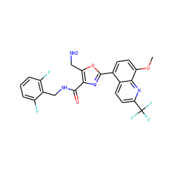 COc1ccc(-c2nc(C(=O)NCc3c(F)cccc3F)c(CN)o2)c2ccc(C(F)(F)F)nc12 ZINC000084603480