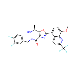 COc1ccc(-c2nc(C(=O)NCc3ccc(F)c(F)c3)c([C@H](C)N)o2)c2ccc(C(F)(F)F)nc12 ZINC000084605419