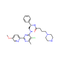 COc1ccc(-c2nc(C)c(Cl)c(NC[C@H](NC(=O)CCCN3CCNCC3)c3ccccc3)n2)nc1 ZINC000096271231