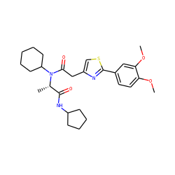 COc1ccc(-c2nc(CC(=O)N(C3CCCCC3)[C@@H](C)C(=O)NC3CCCC3)cs2)cc1OC ZINC000095755311