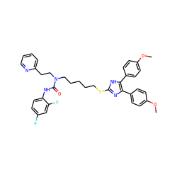 COc1ccc(-c2nc(SCCCCCN(CCc3ccccn3)C(=O)Nc3ccc(F)cc3F)[nH]c2-c2ccc(OC)cc2)cc1 ZINC000003943697