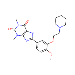 COc1ccc(-c2nc3c([nH]2)c(=O)n(C)c(=O)n3C)cc1OCCN1CCCCC1 ZINC000040414401