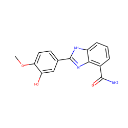 COc1ccc(-c2nc3c(C(N)=O)cccc3[nH]2)cc1O ZINC000013834560