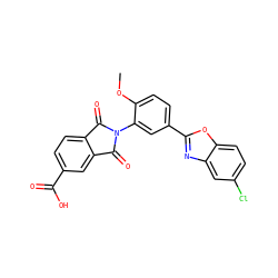 COc1ccc(-c2nc3cc(Cl)ccc3o2)cc1N1C(=O)c2ccc(C(=O)O)cc2C1=O ZINC000026976109