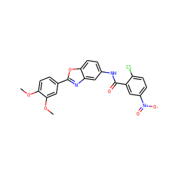 COc1ccc(-c2nc3cc(NC(=O)c4cc([N+](=O)[O-])ccc4Cl)ccc3o2)cc1OC ZINC000020411978