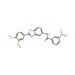 COc1ccc(-c2nc3cc(NC(=O)c4cccc([N+](=O)[O-])c4)ccc3o2)cc1OC ZINC000020411970