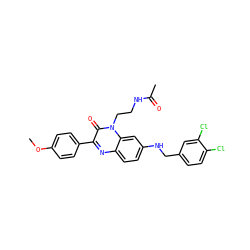 COc1ccc(-c2nc3ccc(NCc4ccc(Cl)c(Cl)c4)cc3n(CCNC(C)=O)c2=O)cc1 ZINC000040953217
