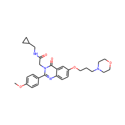 COc1ccc(-c2nc3ccc(OCCCN4CCOCC4)cc3c(=O)n2CC(=O)NCC2CC2)cc1 ZINC000066076999