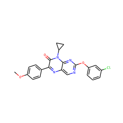 COc1ccc(-c2nc3cnc(Oc4cccc(Cl)c4)nc3n(C3CC3)c2=O)cc1 ZINC000004238756