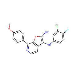 COc1ccc(-c2nccc3c(Nc4ccc(F)c(Cl)c4)c(N)oc23)cc1 ZINC000223011525