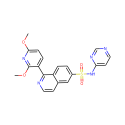 COc1ccc(-c2nccc3cc(S(=O)(=O)Nc4ccncn4)ccc23)c(OC)n1 ZINC000206096872