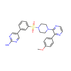 COc1ccc(-c2nccnc2N2CCN(S(=O)(=O)c3cccc(-c4cnc(N)nc4)c3)CC2)cc1 ZINC000095576069