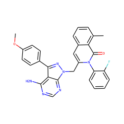 COc1ccc(-c2nn(Cc3cc4cccc(C)c4c(=O)n3-c3ccccc3F)c3ncnc(N)c23)cc1 ZINC001772655773