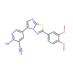 COc1ccc(-c2nn3c(-c4cnc(N)c(C#N)c4)cnc3s2)cc1OC ZINC000068247396
