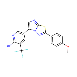 COc1ccc(-c2nn3c(-c4cnc(N)c(C(F)(F)F)c4)cnc3s2)cc1 ZINC000114041248