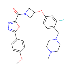 COc1ccc(-c2nnc(C(=O)N3CC(Oc4ccc(CN5CCN(C)CC5)c(F)c4)C3)o2)cc1 ZINC000113566020