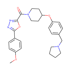 COc1ccc(-c2nnc(C(=O)N3CCC(Oc4ccc(CN5CCCC5)cc4)CC3)o2)cc1 ZINC000653726189