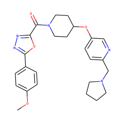 COc1ccc(-c2nnc(C(=O)N3CCC(Oc4ccc(CN5CCCC5)nc4)CC3)o2)cc1 ZINC000653739295