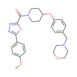 COc1ccc(-c2nnc(C(=O)N3CCC(Oc4ccc(CN5CCOCC5)cc4)CC3)o2)cc1 ZINC000653724641