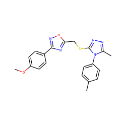 COc1ccc(-c2noc(CSc3nnc(C)n3-c3ccc(C)cc3)n2)cc1 ZINC000006804354
