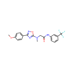 COc1ccc(-c2noc(N(C)CC(=O)Nc3cccc(C(F)(F)F)c3)n2)cc1 ZINC000004104166