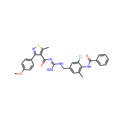 COc1ccc(-c2nsc(C)c2C(=O)/N=C(\N)NCc2cc(C)c(NC(=O)c3ccccc3)c(Cl)c2)cc1 ZINC000095580210