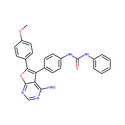 COc1ccc(-c2oc3ncnc(N)c3c2-c2ccc(NC(=O)Nc3ccccc3)cc2)cc1 ZINC000003988864