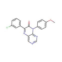 COc1ccc(-n2c(=O)c(-c3cccc(Cl)c3)nc3cncnc32)cc1 ZINC000004238555