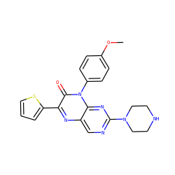 COc1ccc(-n2c(=O)c(-c3cccs3)nc3cnc(N4CCNCC4)nc32)cc1 ZINC000004238423