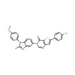 COc1ccc(-n2c(C)nc3cc(-n4cnc5cc(-c6ccc(Cl)cc6)sc5c4=O)ccc32)cc1 ZINC000040568276
